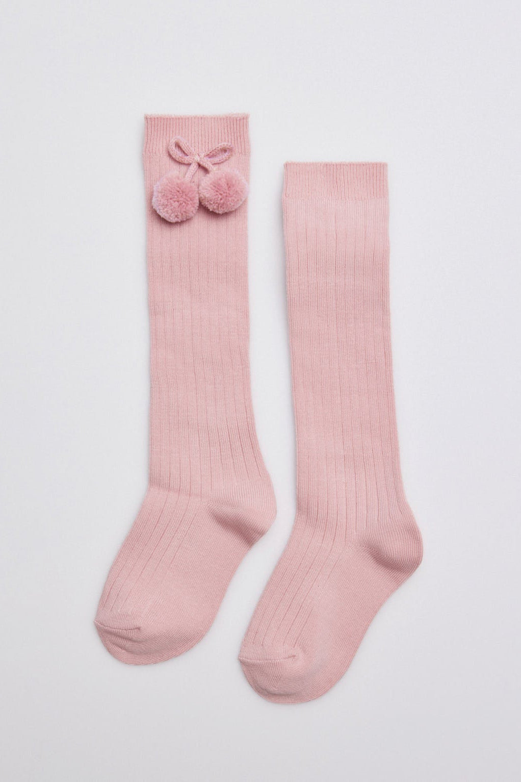 Meias altas infantis rosa com detalhes de pompons