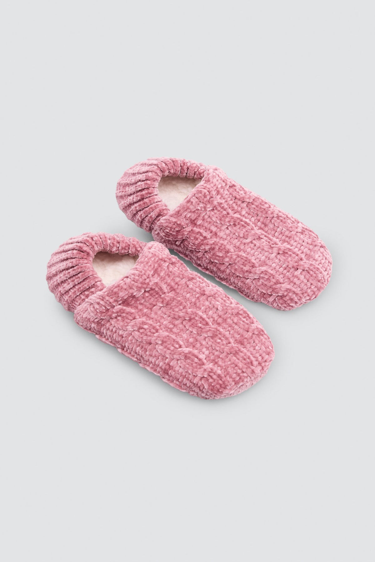 Pantufas-meia de mulher aveludadas antiderrapantes com interior sherpa rosa