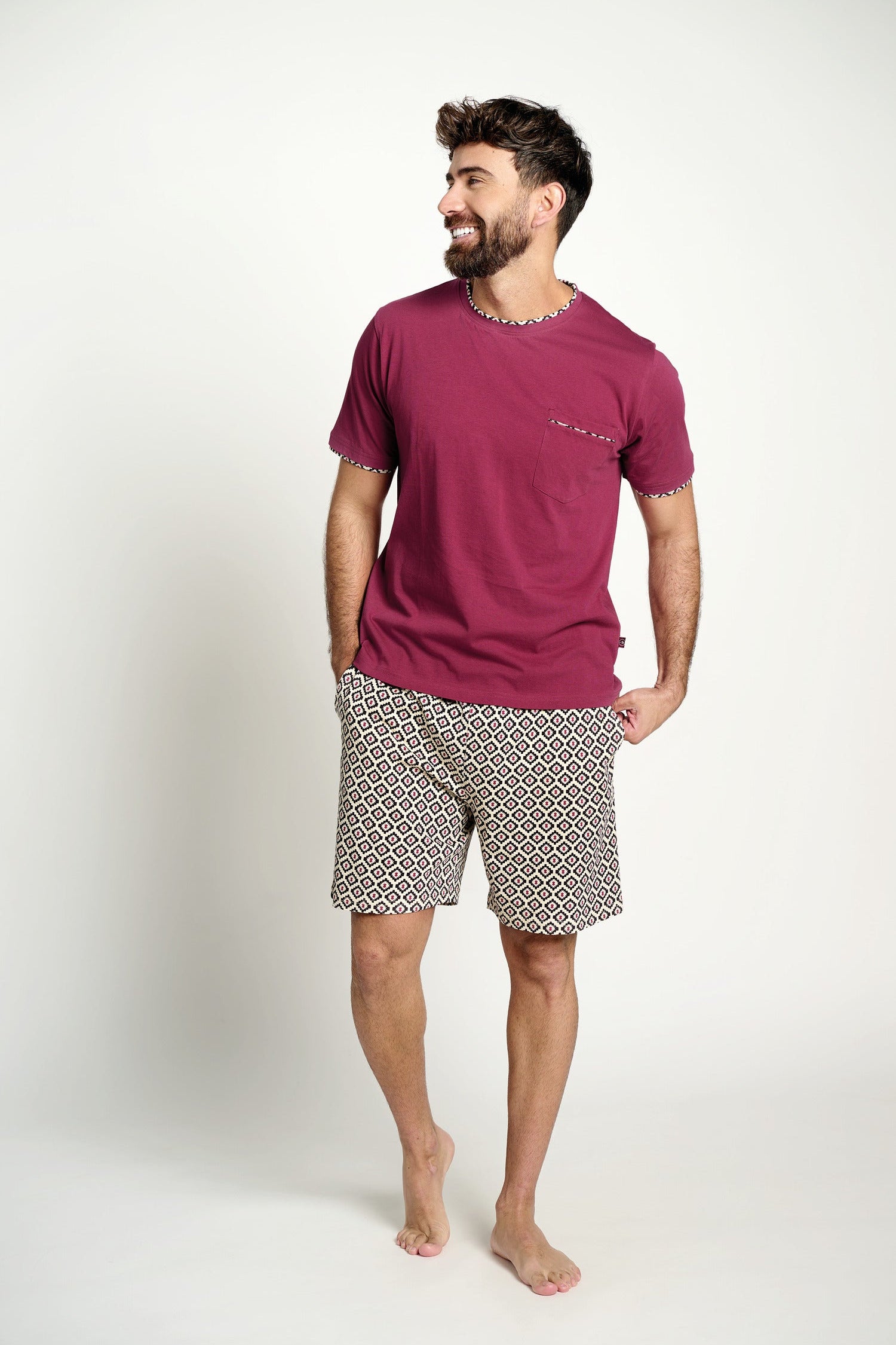 Pijama curto masculino de algodão com estampa geométrica | MUYDEMI