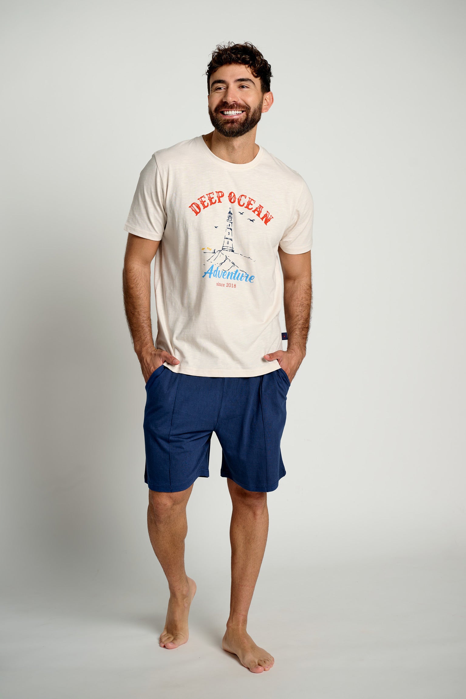 Pijama masculino de algodão com mangas curtas Ocean Adventure | MUYDEMI
