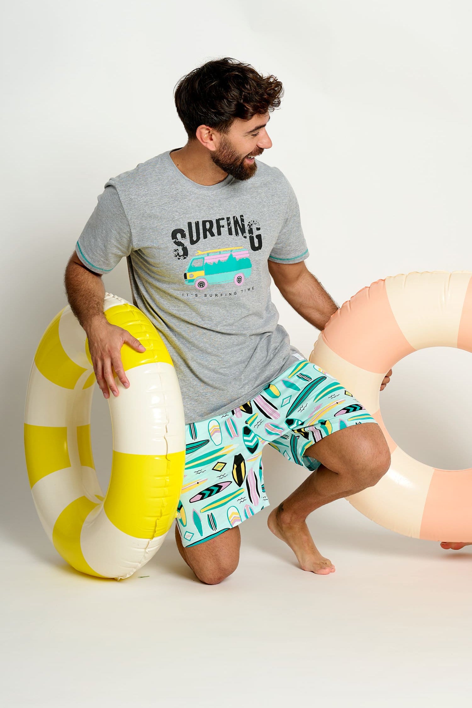 Pijama curto masculino de algodão estilo surfista | MUYDEMI