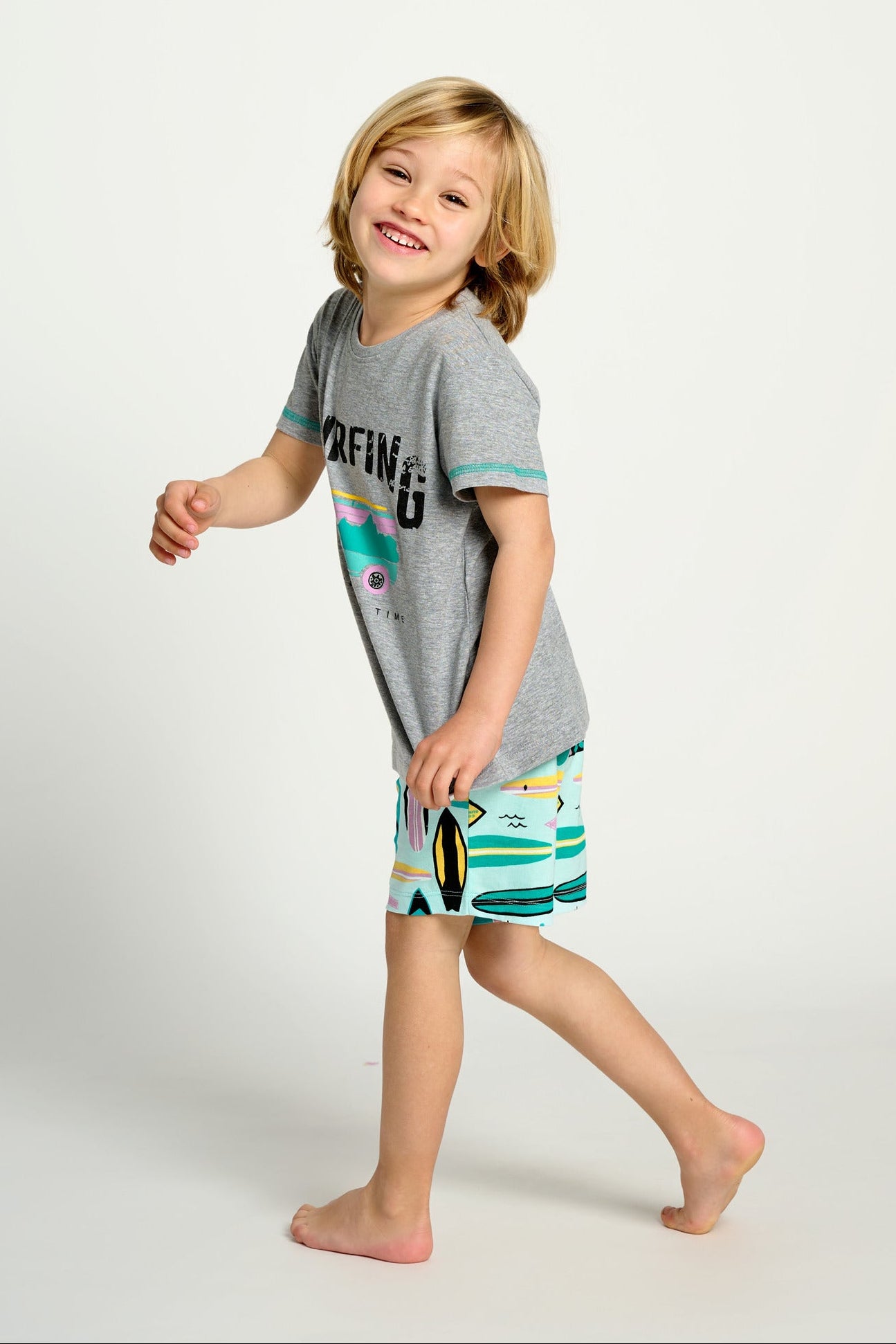 Pijama curto de algodão estilo surfista para crianças | MUYDEMI