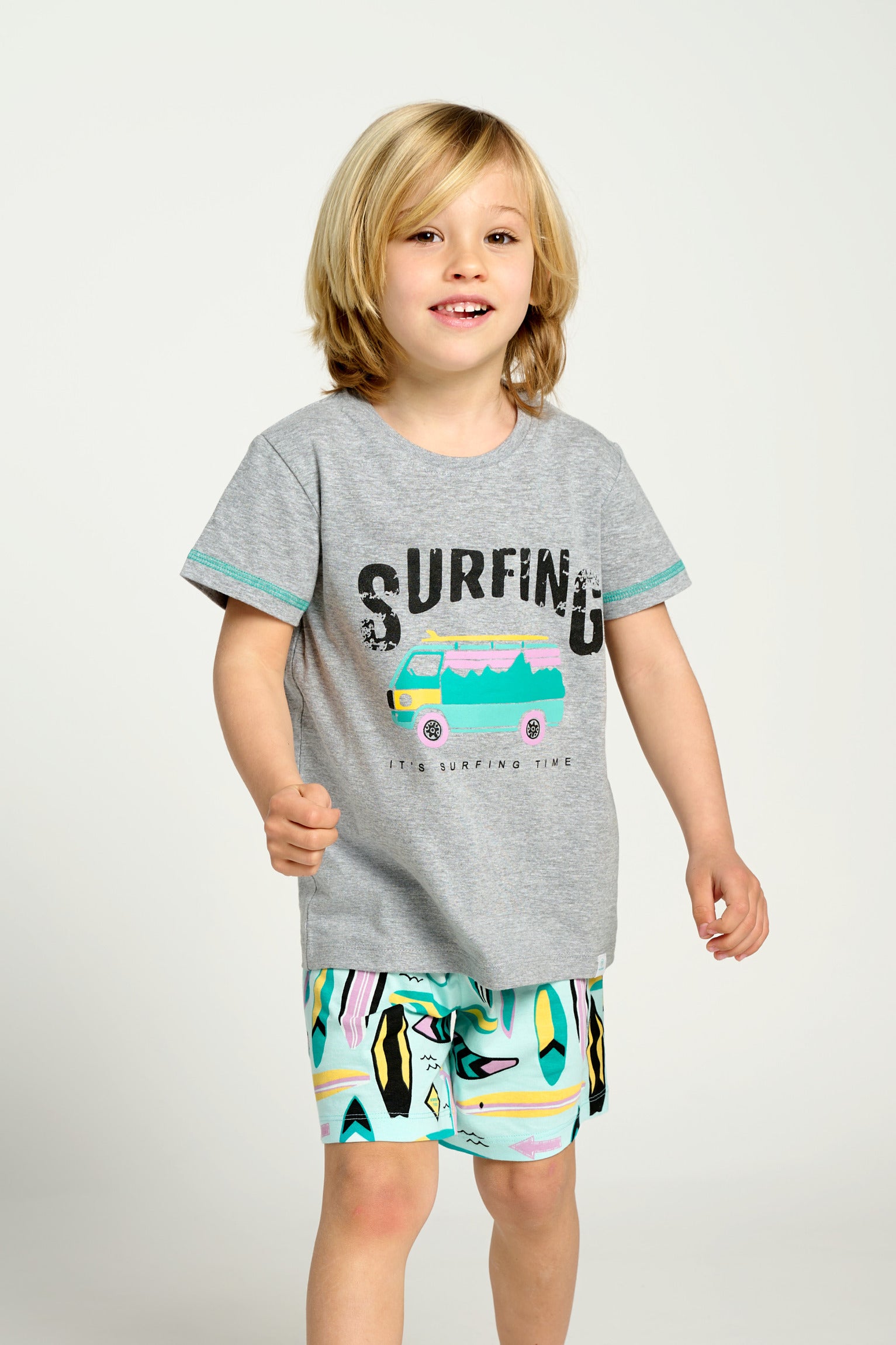 Pijama curto de algodão estilo surfista para crianças | MUYDEMI