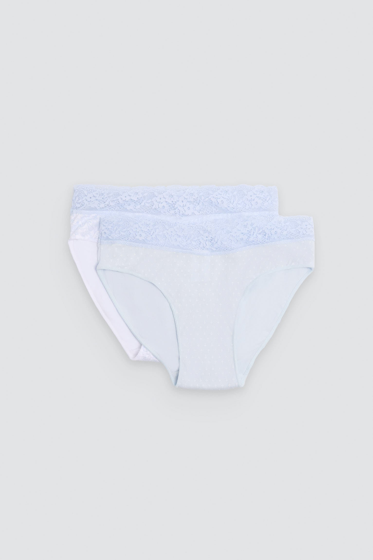 Pack de 2 cuecas midi estampadas de algodão com rebordo de renda, azul
