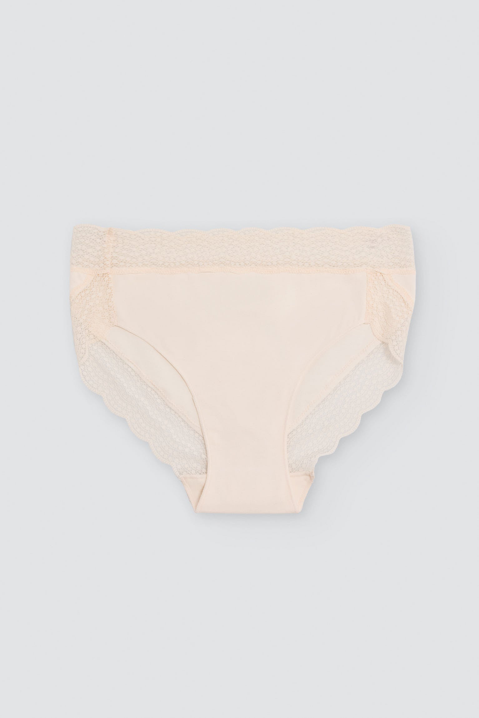 Cueca midi de algodão com rebordo de renda marfim