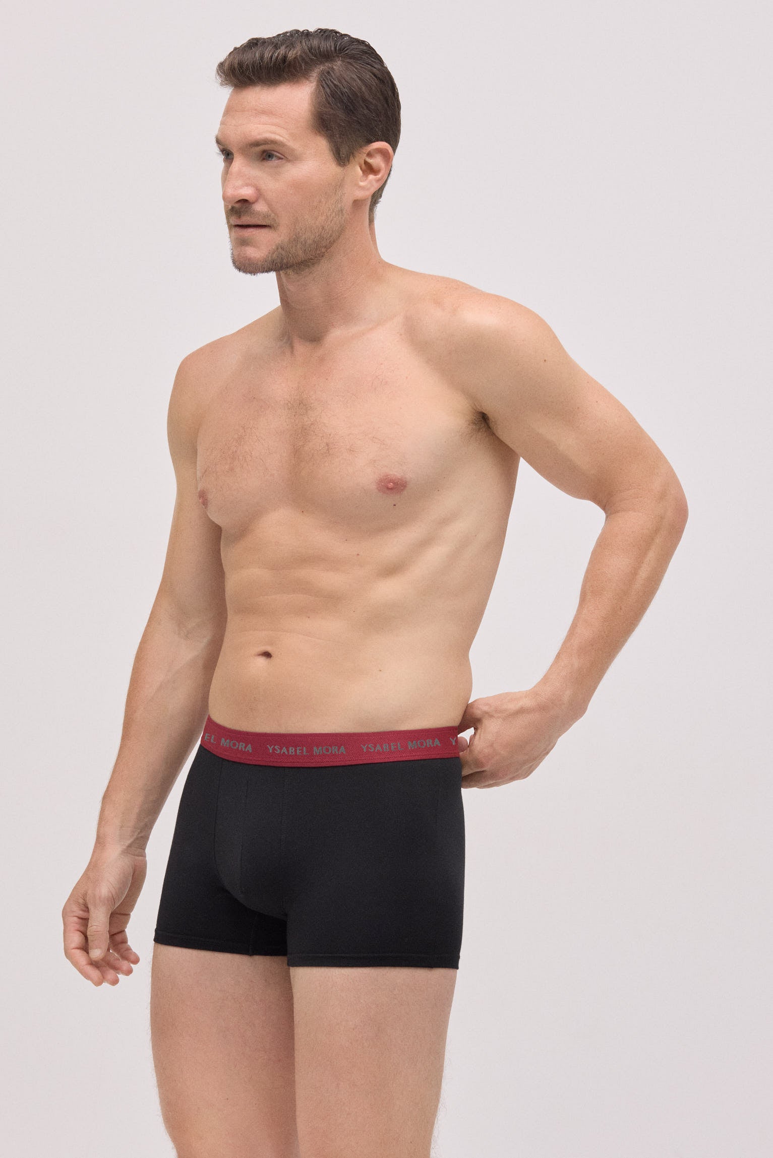 Pacote com 6 cuecas boxer pretas com faixa colorida