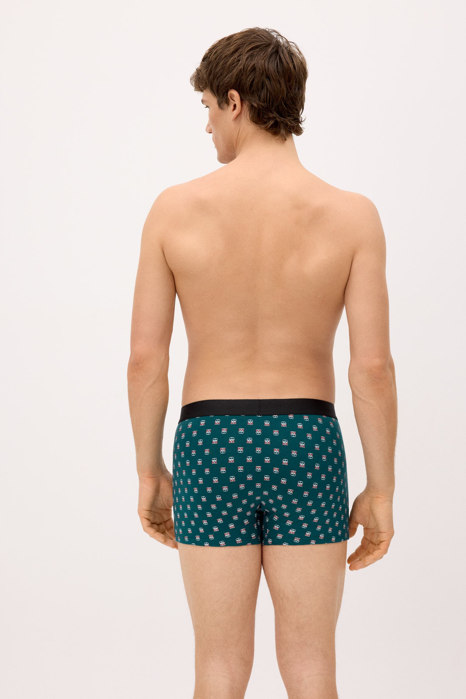 Conjunto de 2 cuecas boxer com estampas sortidas: caravana e palmeira.