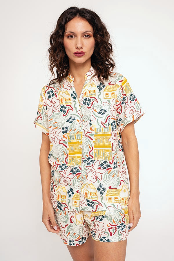Pijama feminino com camisa curta estampada | MUYDEMI