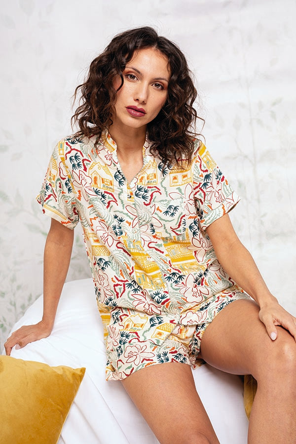 Pijama feminino com camisa curta estampada | MUYDEMI