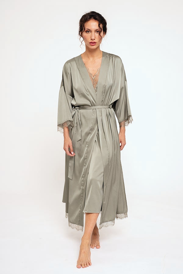 Robe feminino em cetim verde | MUYDEMI