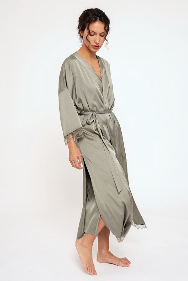 Robe feminino em cetim verde | MUYDEMI
