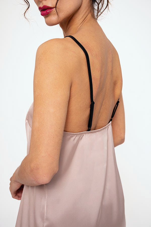 Camisola curta feminina em cetim rosa | MUYDEMI