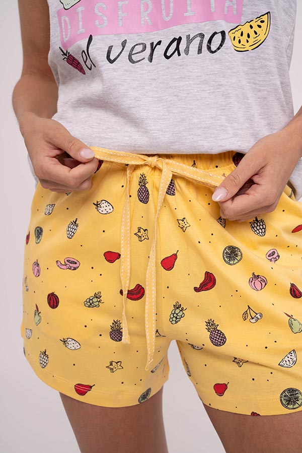 Pijama feminino com alças de algodão estampado de frutas | MUYDEMI