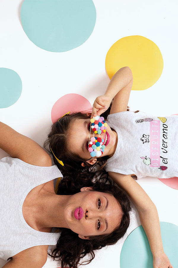 Pijama feminino com alças de algodão estampado de frutas | MUYDEMI