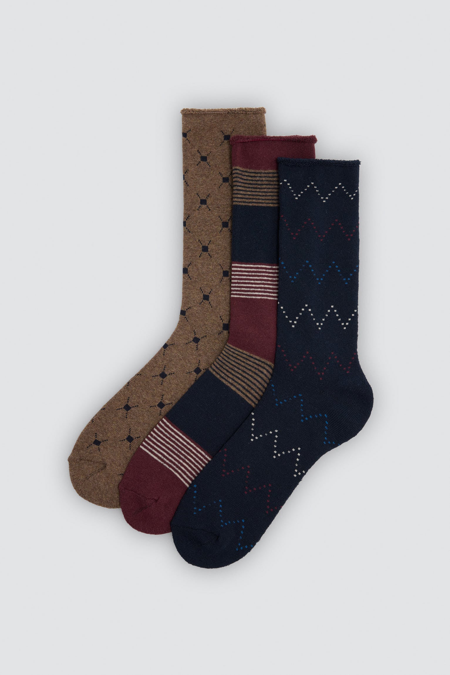 Pack de 3 meias térmicas sem punho com estampados variados