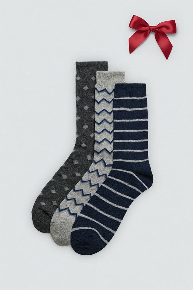 Pacote de 3 meias de lã com padrão geométrico