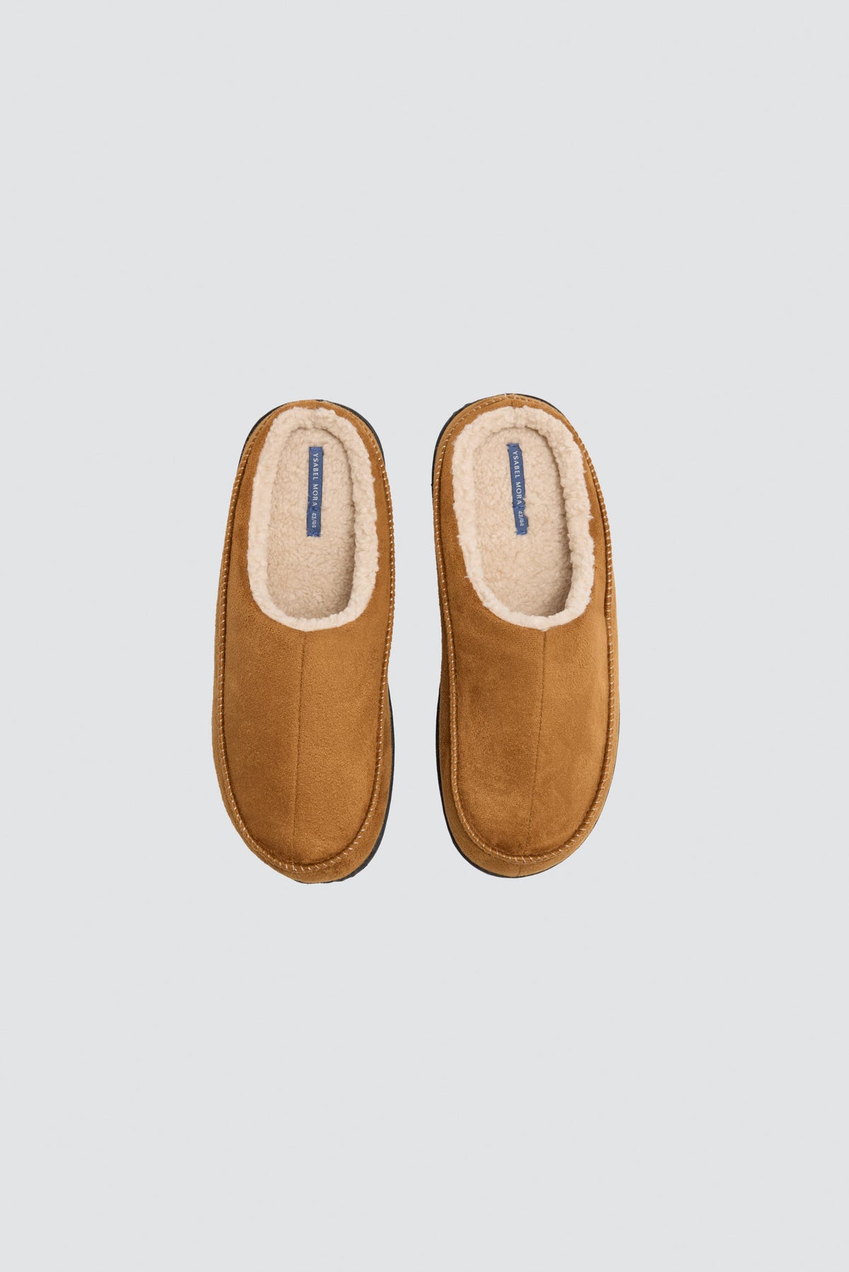 Pantufas de homem camel efeito camurça com interior de pelo