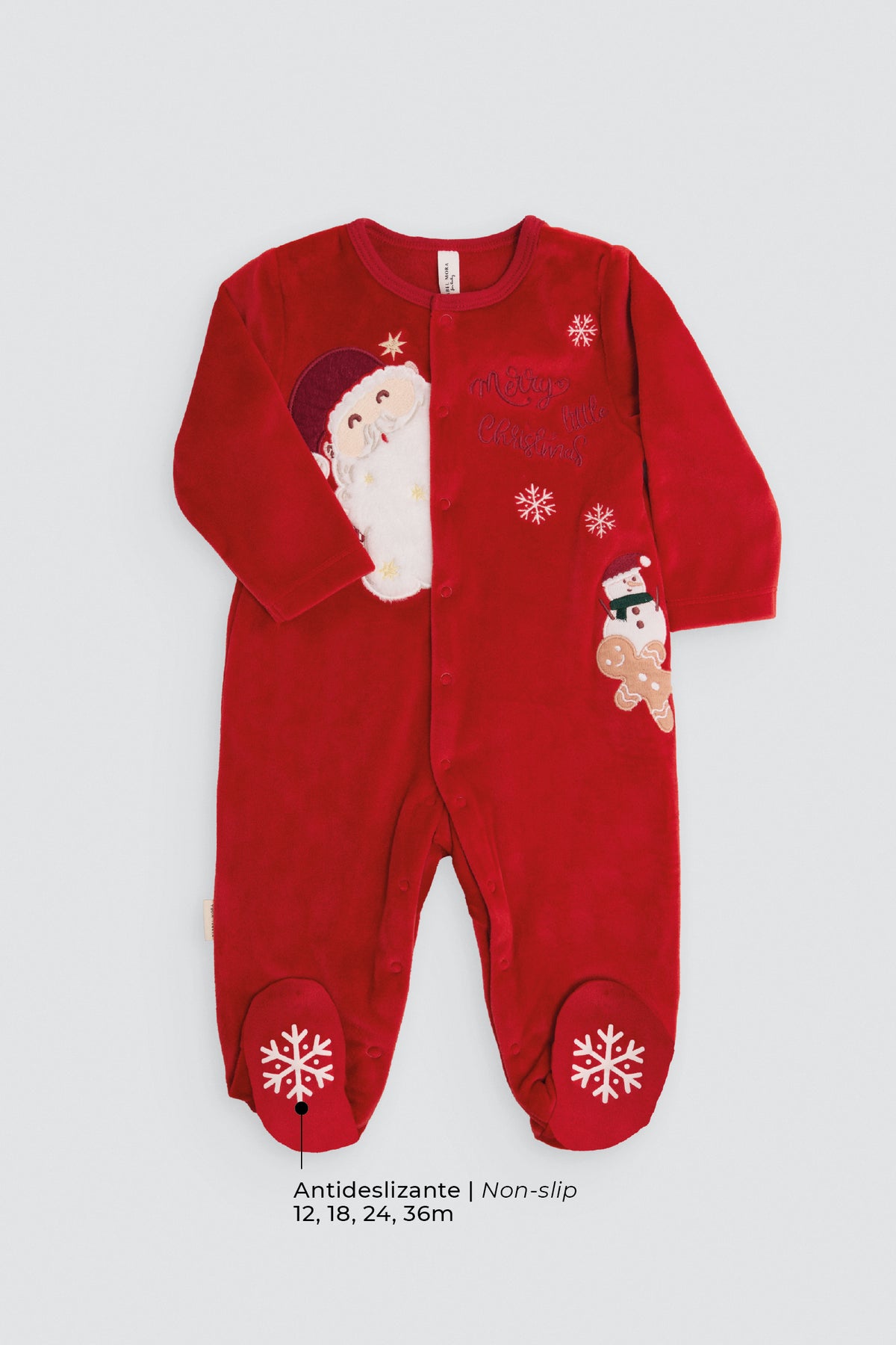 Babygrow de bebé manga comprida com detalhe bordado Pai Natal e estampado de Natal