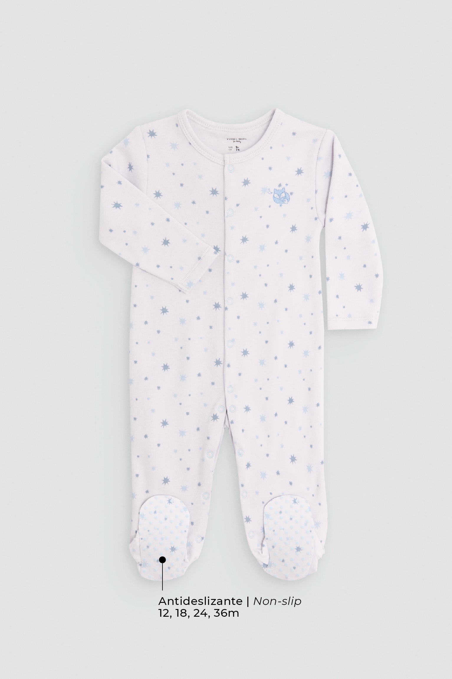 Babygrow de bebé manga comprida com detalhe bordado e estampado de estrelas