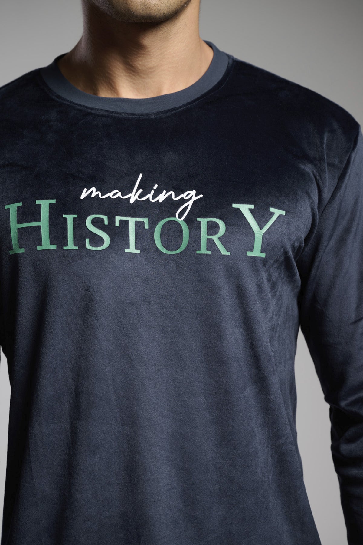 Pijama comprido de homem em veludo Making History aos quadrados