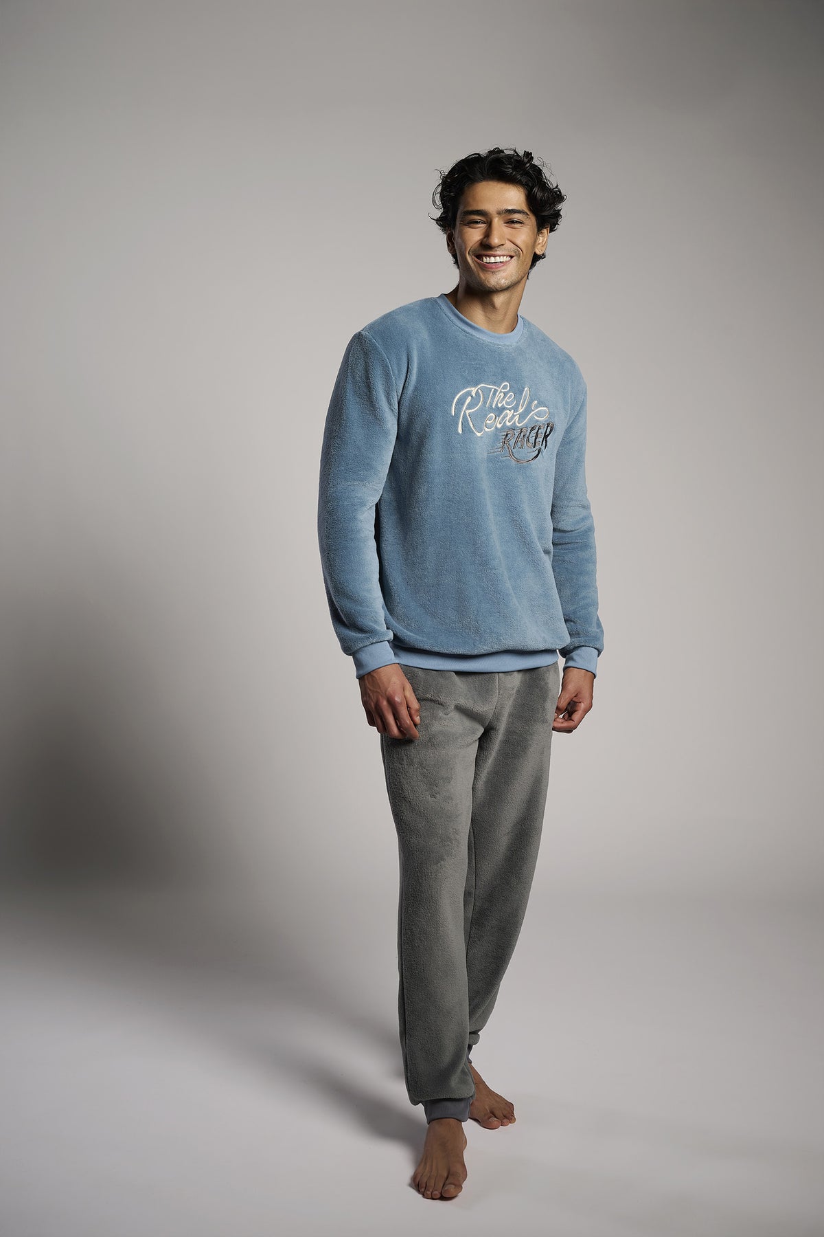 Pijama comprido de homem polar coral azul e cinzento The Real Racer