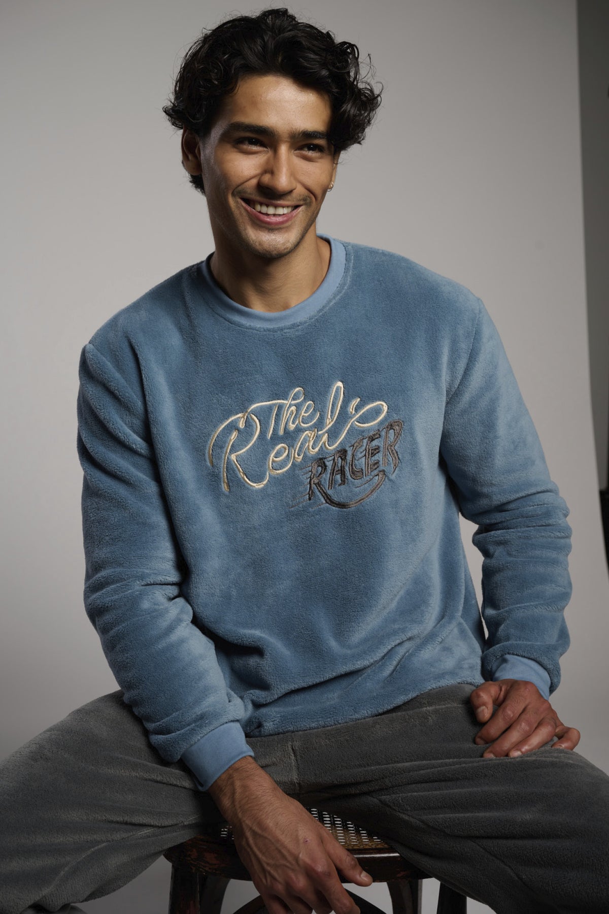 Pijama comprido de homem polar coral azul e cinzento The Real Racer