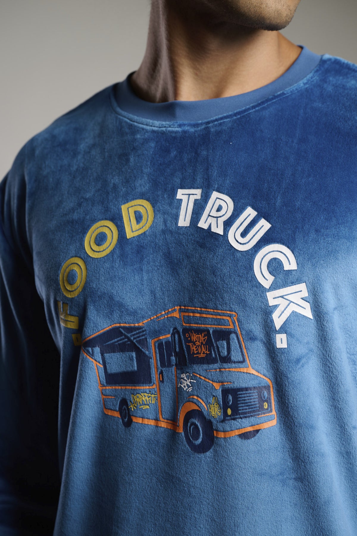 Pijama comprido de homem em veludo estampado Food Truck