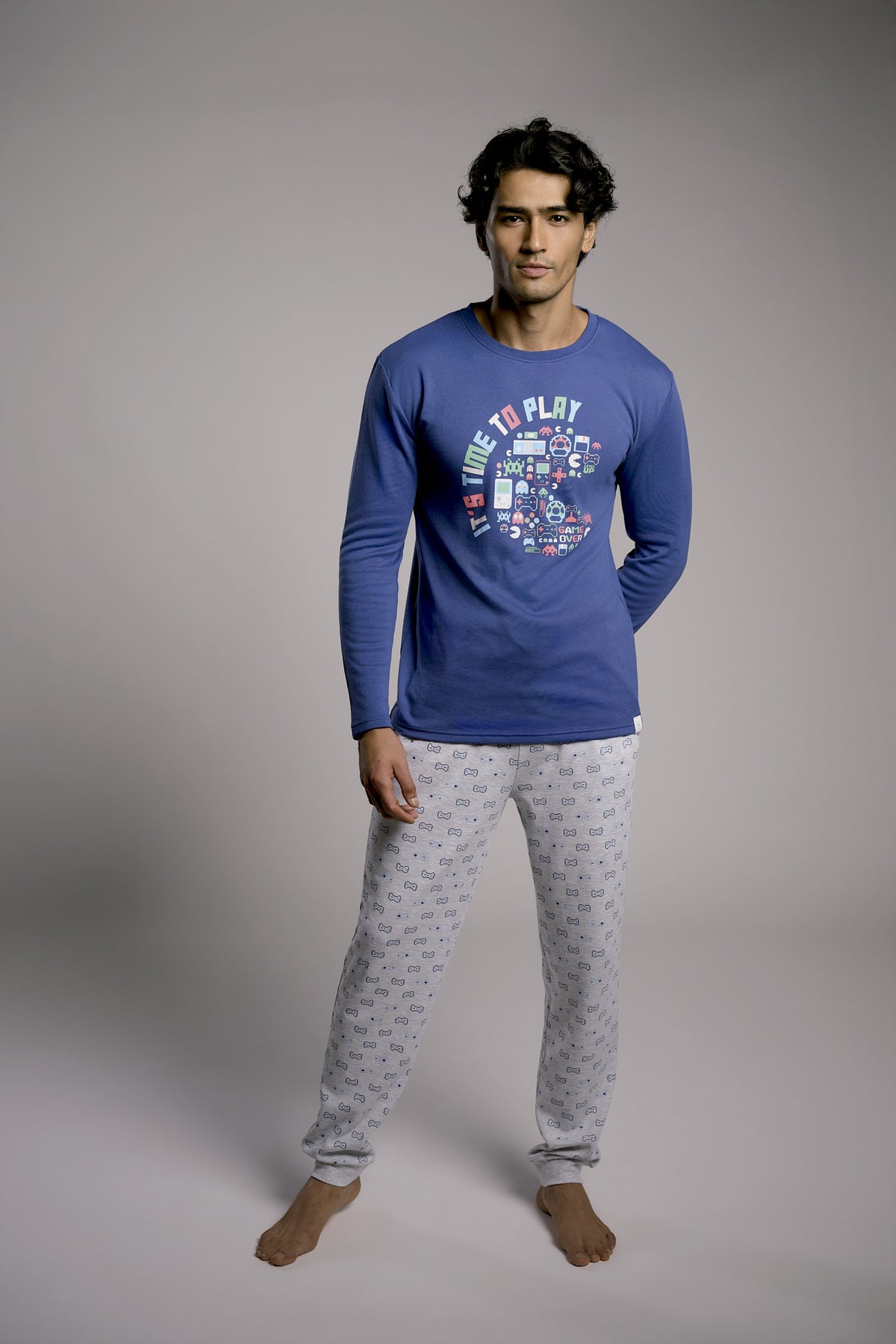 Pijama comprido de homem cardado estampado gamer