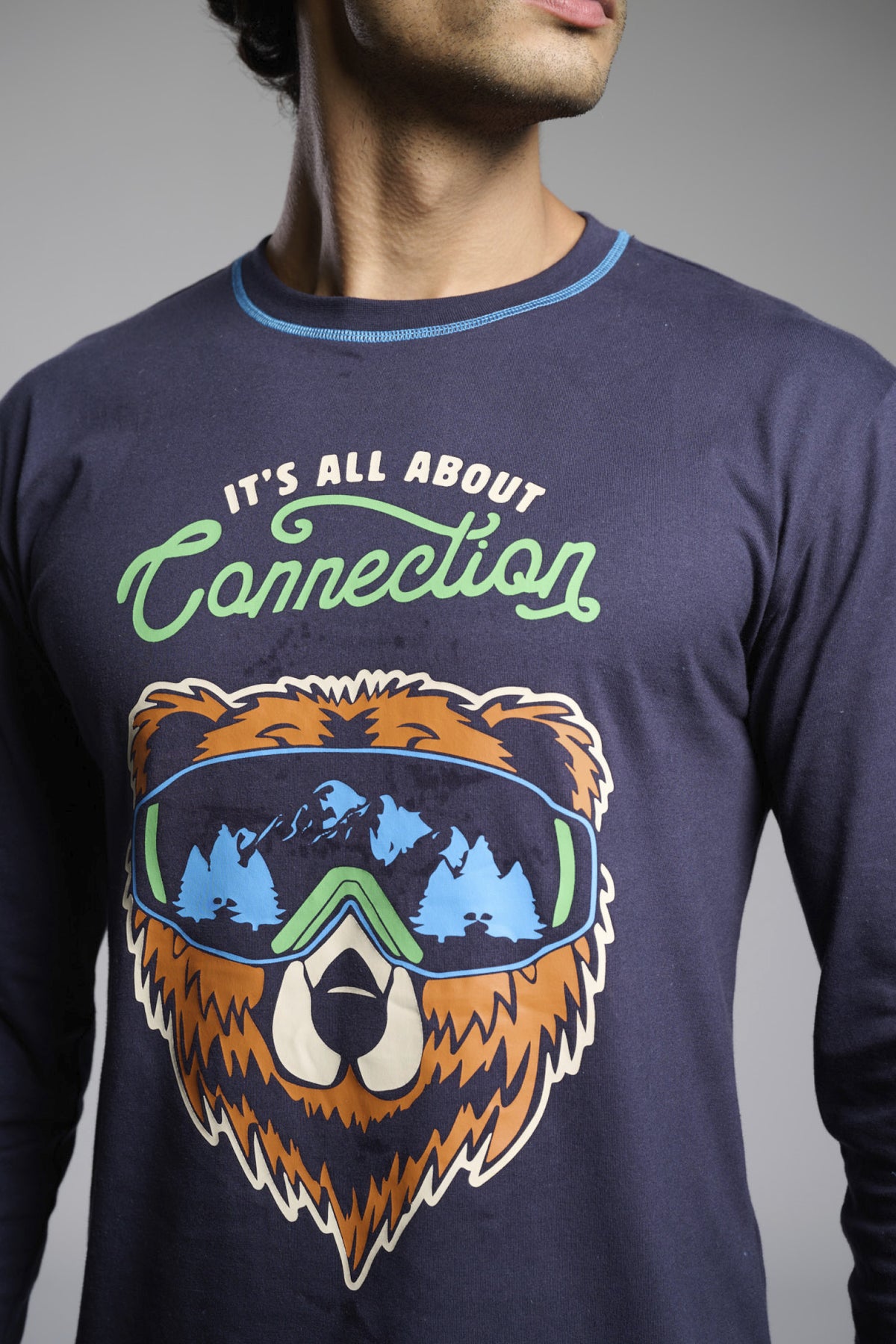 Pijama comprido de homem em algodão estampado de urso It's all about Connection