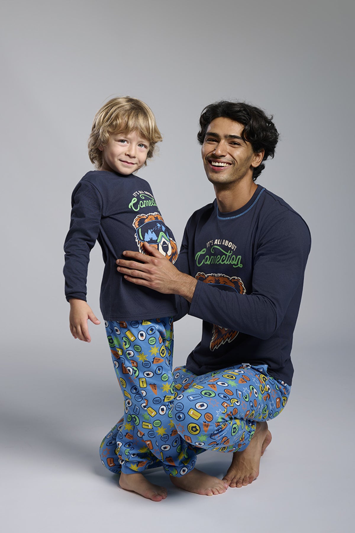 Pijama comprido de homem em algodão estampado de urso It's all about Connection