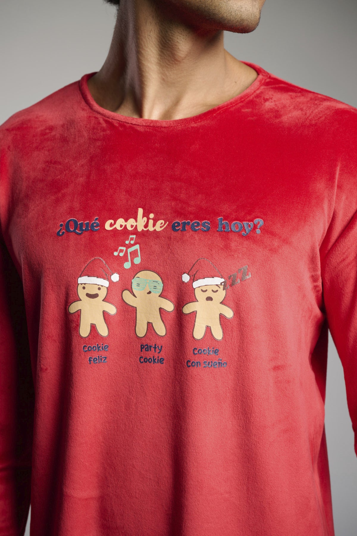Pijama comprido de homem em veludo Natal estampado de gengibre