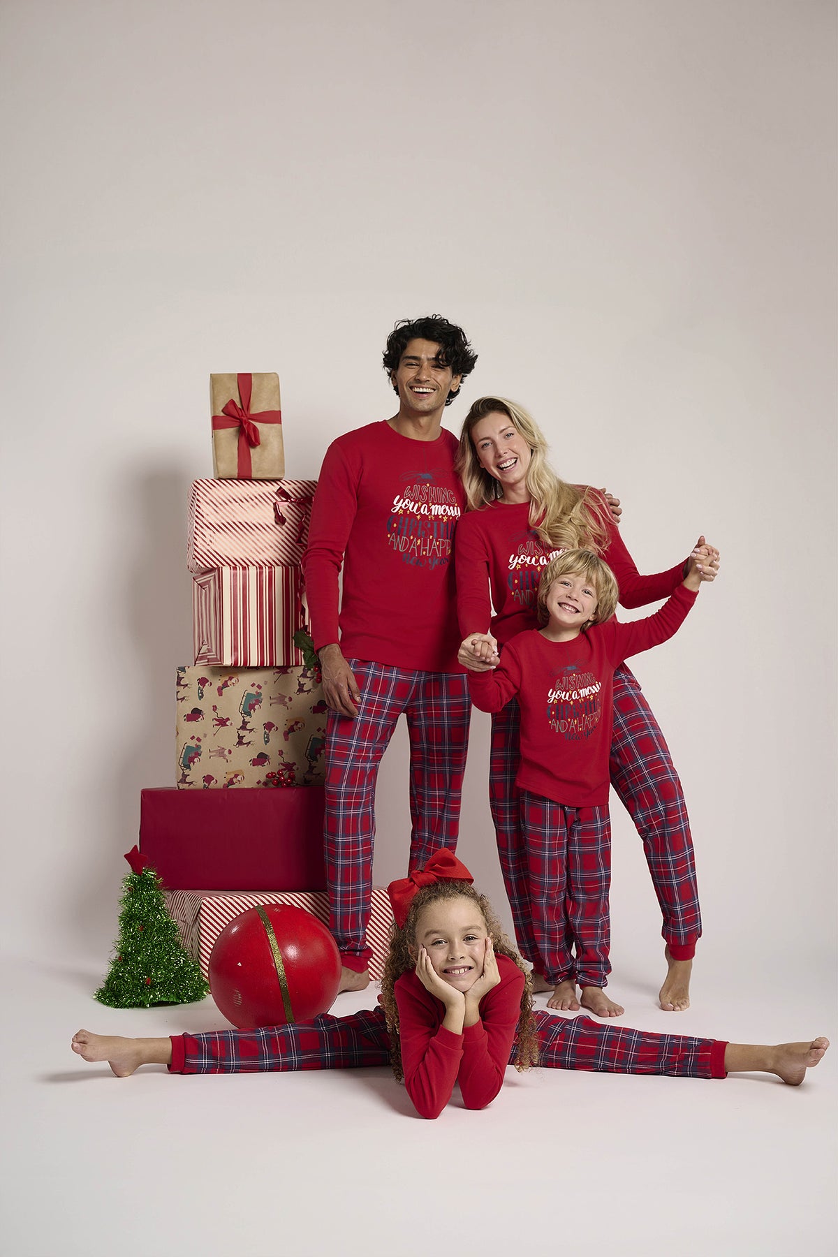Pijama comprido de homem cardado estampado de Natal Wishing you a Merry Christmas and a Happy New Year