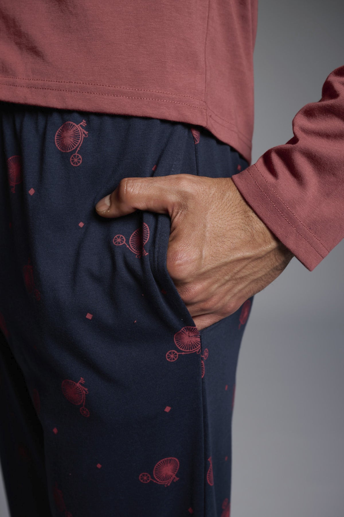 Pijama comprido de homem em algodão estampado Gentleman Bicycle Look