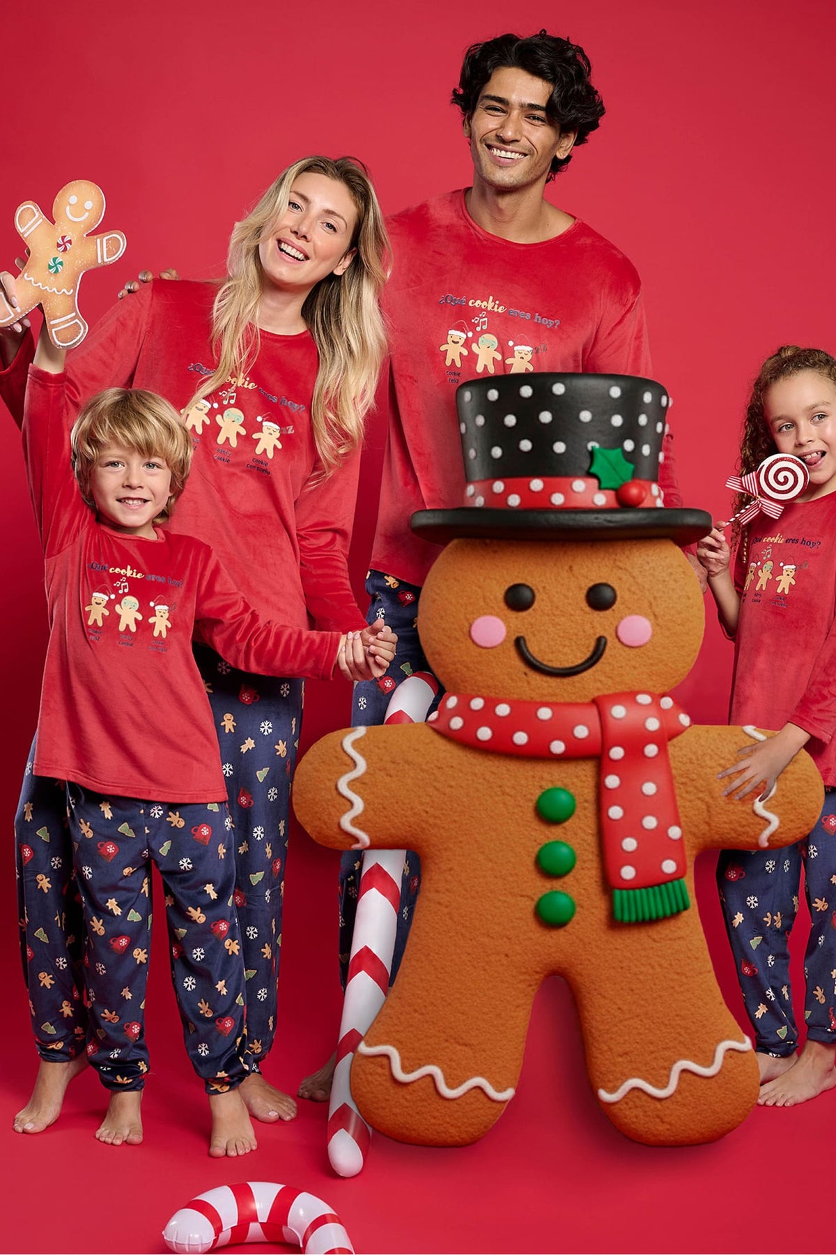 Pijama comprido infantil unissexo em veludo Natal estampado de gengibre