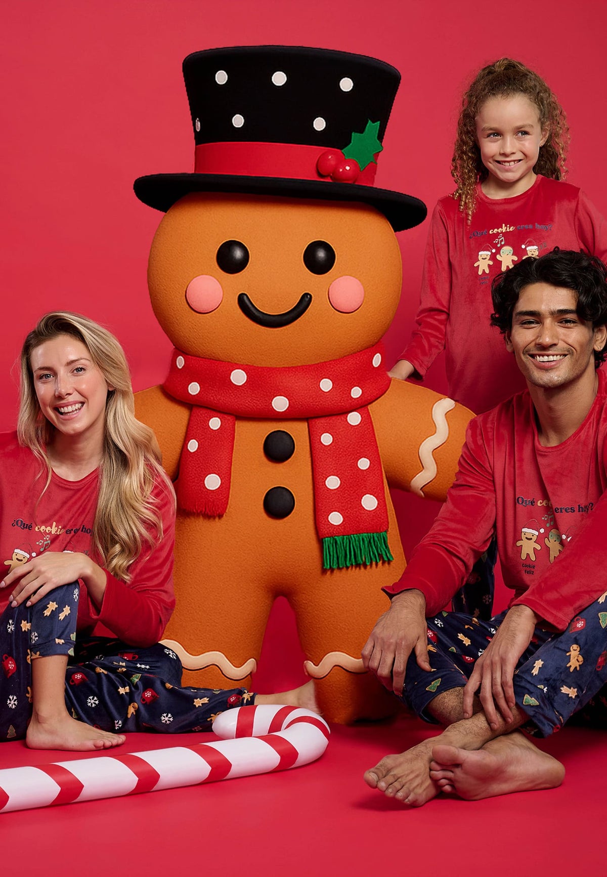 Pijama comprido infantil unissexo em veludo Natal estampado de gengibre