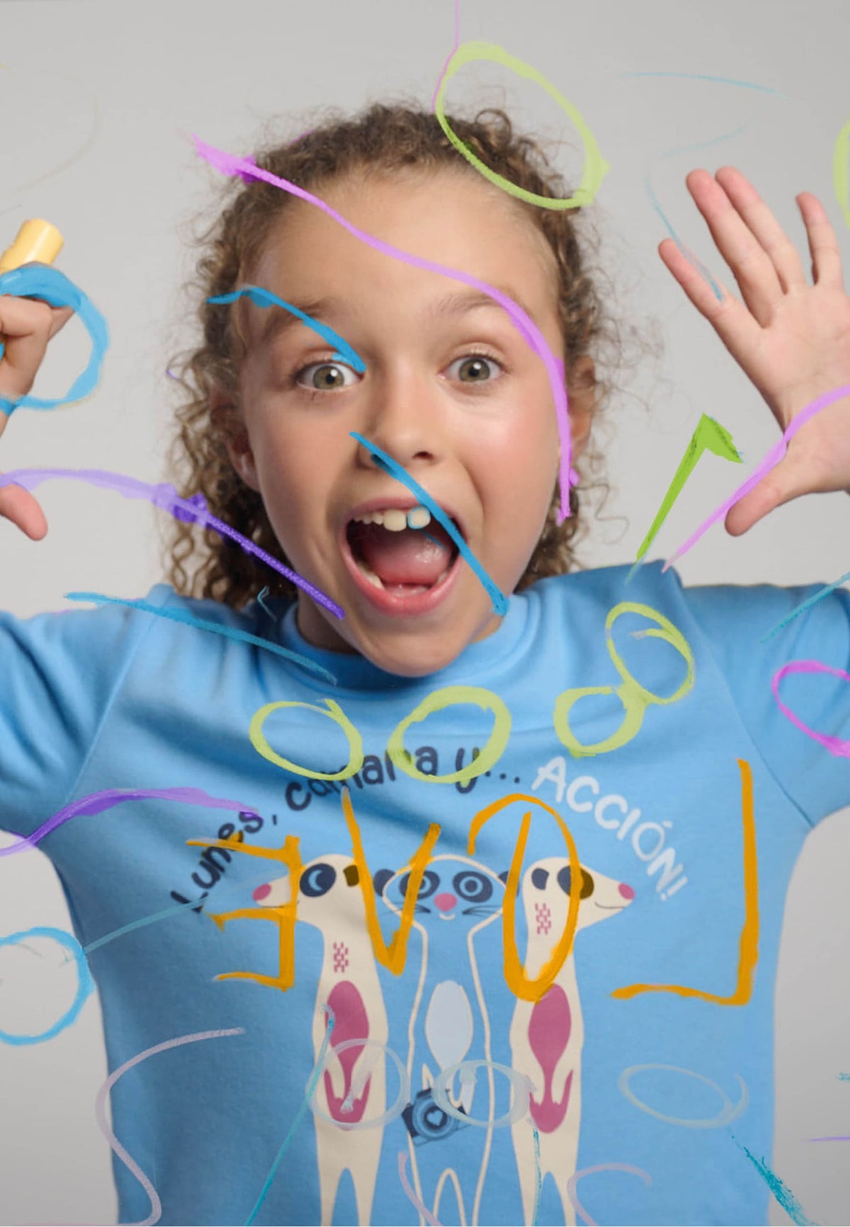 Pijama comprido de menina cardado estampado de suricatas
