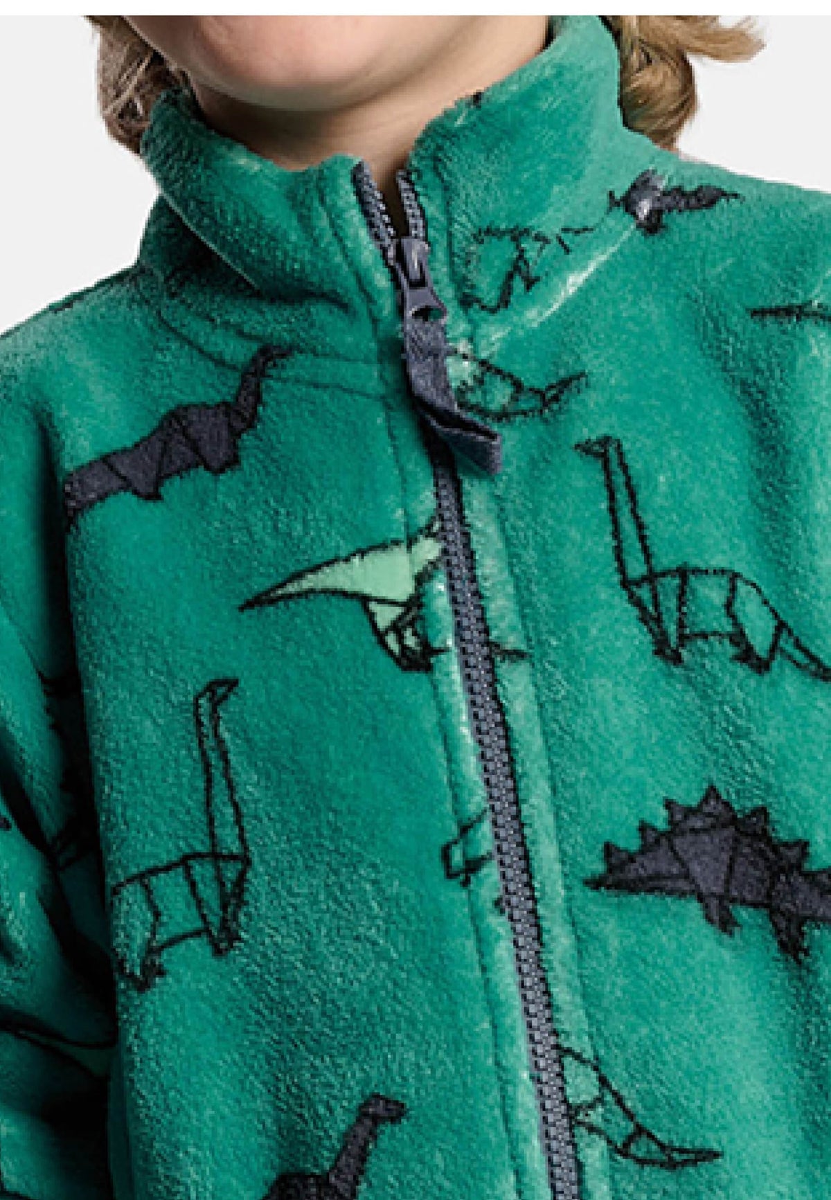 Roupão infantil de menino polar coral estampado de dinossauros com fecho de correr