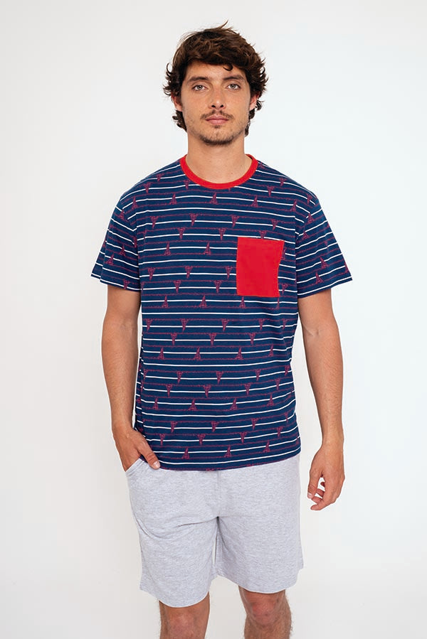 Pijama marinheiro curto masculino de algodão com bolso | MUYDEMI