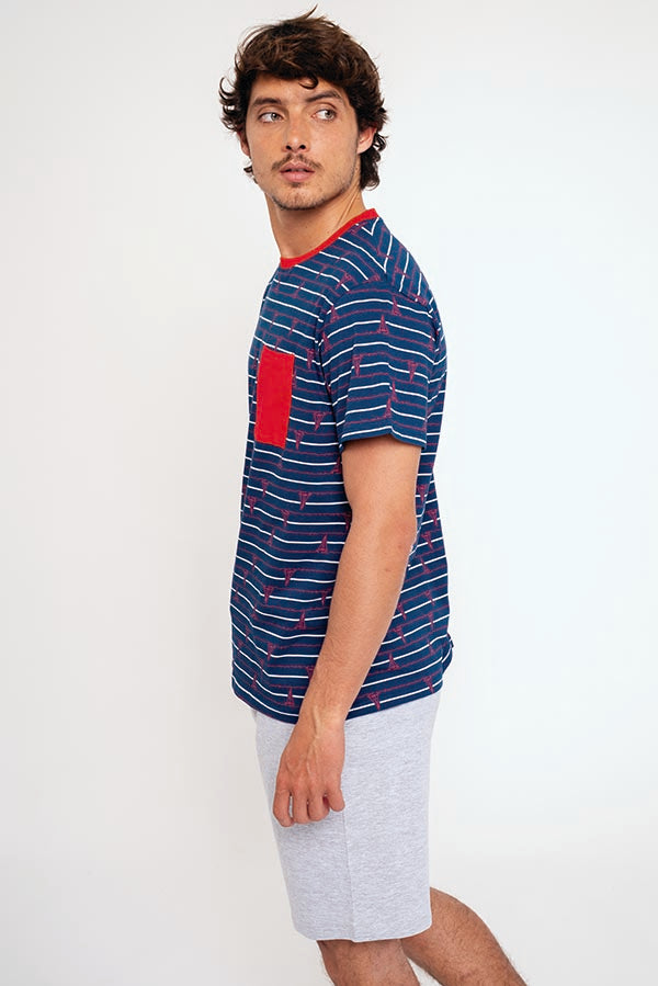 Pijama marinheiro curto masculino de algodão com bolso | MUYDEMI