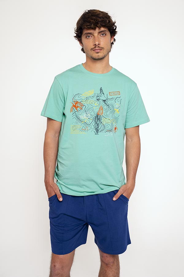 Camiseta gráfica de pijama curto de algodão masculino | MUYDEMI