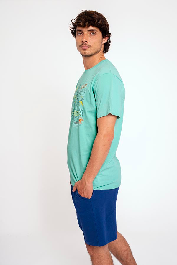 Camiseta gráfica de pijama curto de algodão masculino | MUYDEMI