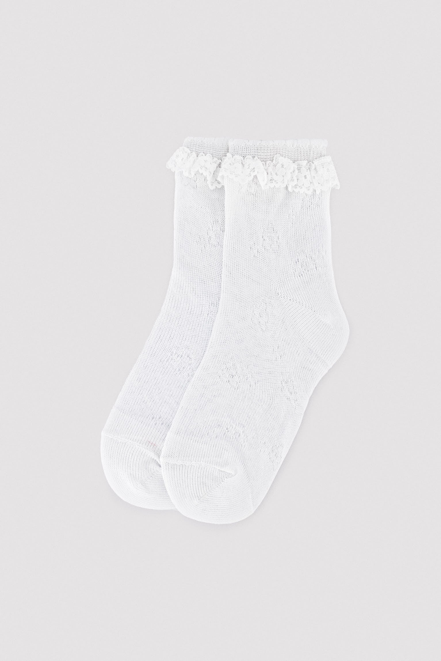 Calcetines infantiles calados detalle puntilla blanco - Ysabel Mora