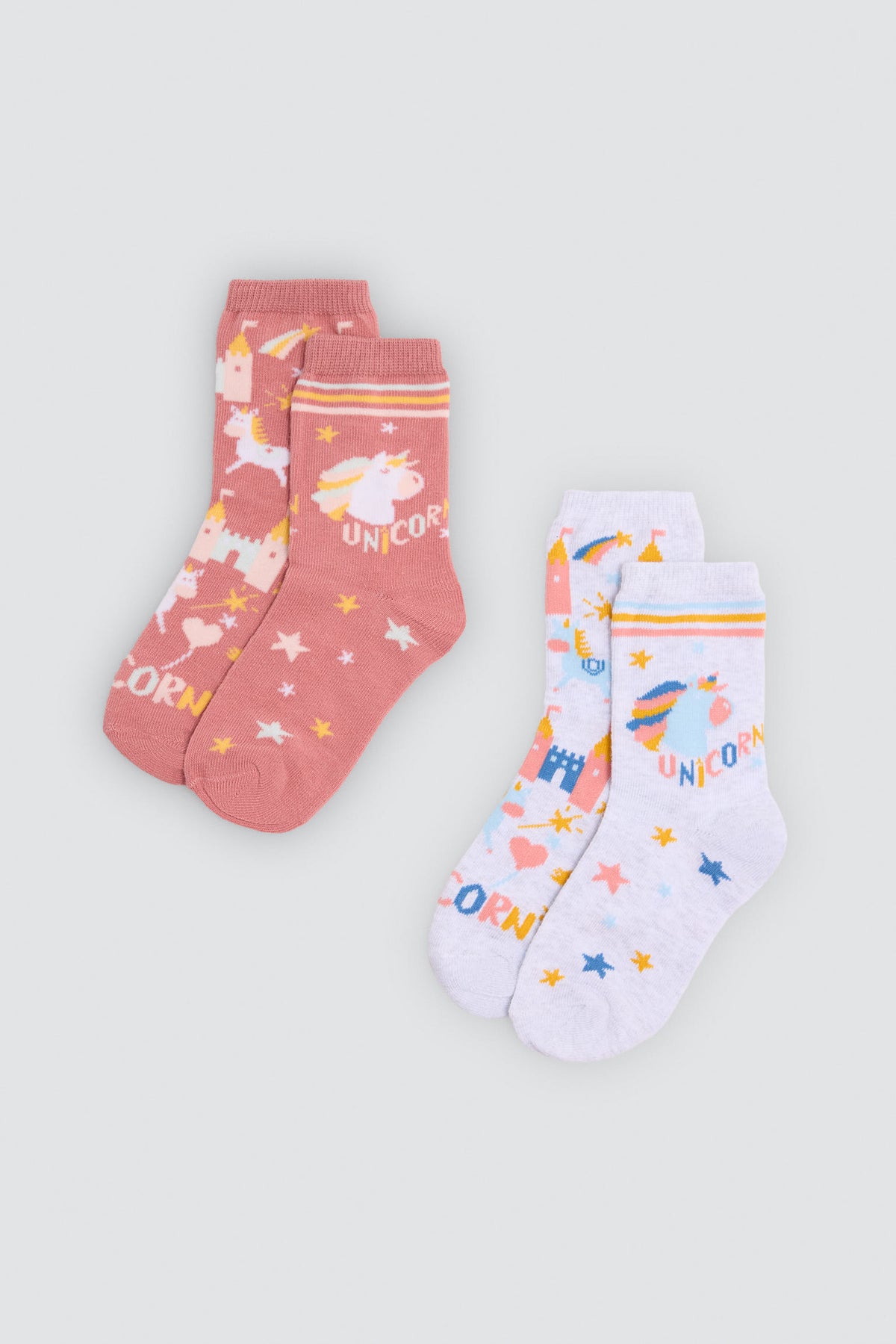 Pack de 2 meias de menina com estampado de unicórnios