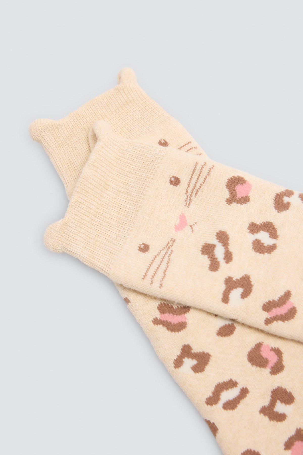 Pack de 3 meias térmicas de menina com detalhe orelhas de gato e estampado leopardo