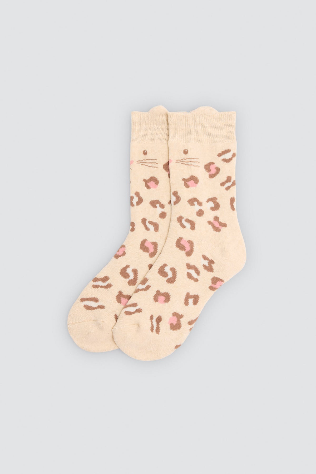 Pack de 3 meias térmicas de menina com detalhe orelhas de gato e estampado leopardo