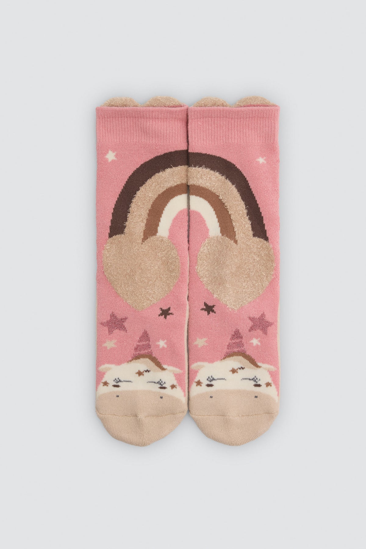 Pack de 3 meias térmicas antiderrapantes de menina com estampados de unicórnios e arco-íris