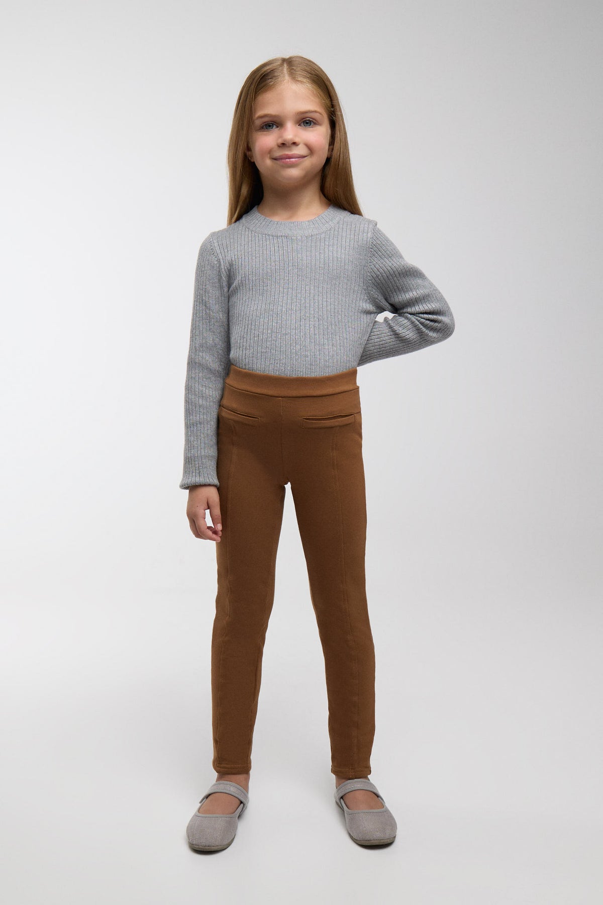 TÉRMICO Leggings de menina castanhos skinny cardados