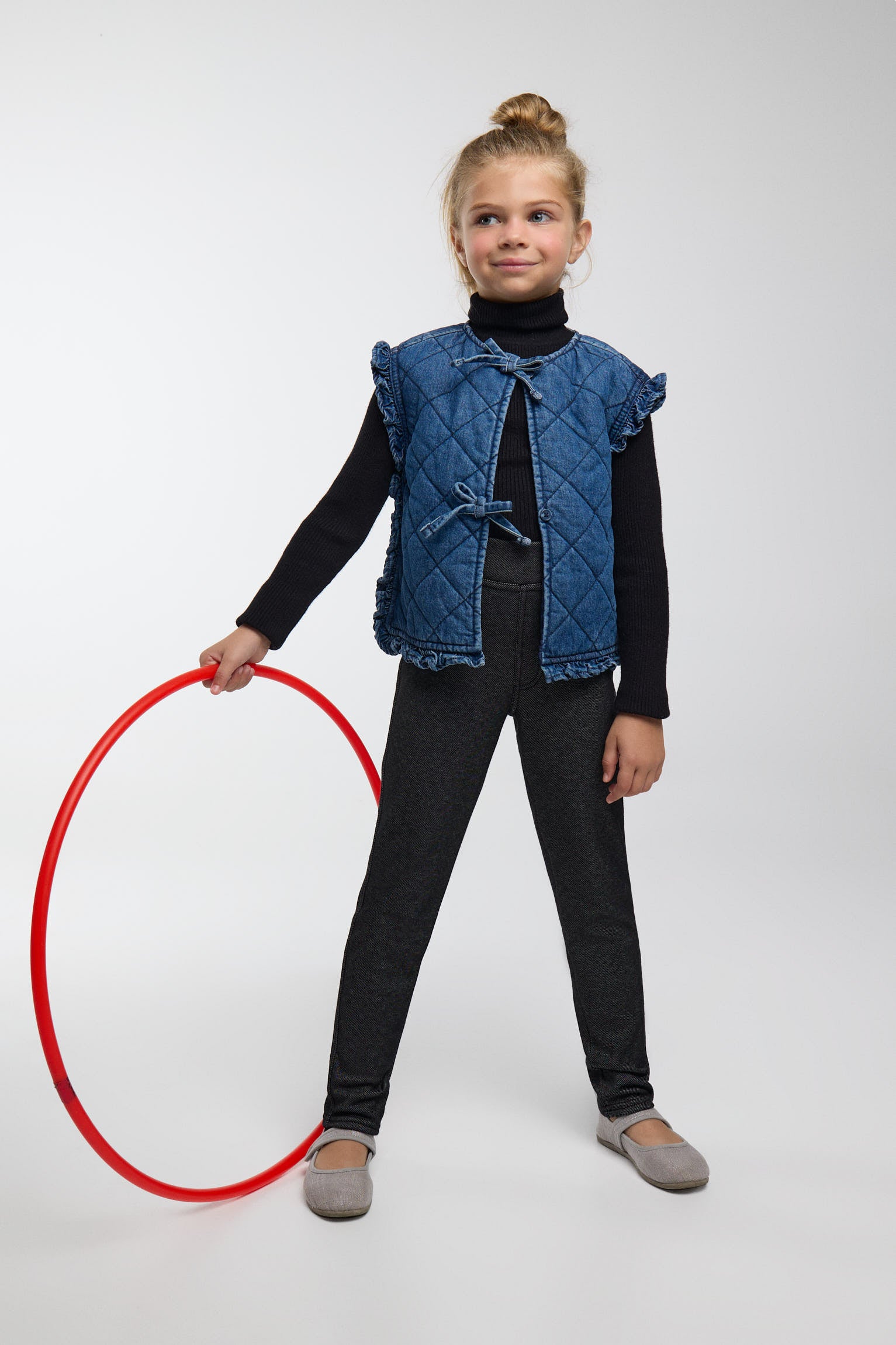 TÉRMICO Leggings de menina pretos cardados efeito denim