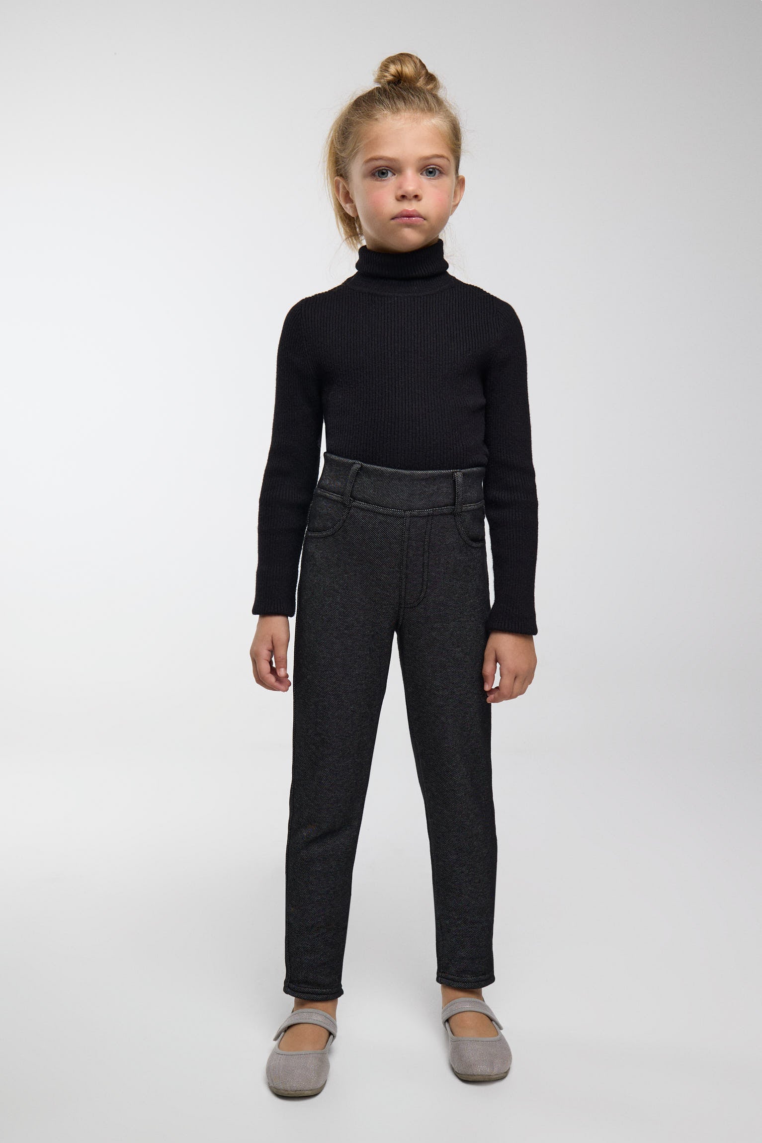 TÉRMICO Leggings de menina pretos cardados efeito denim