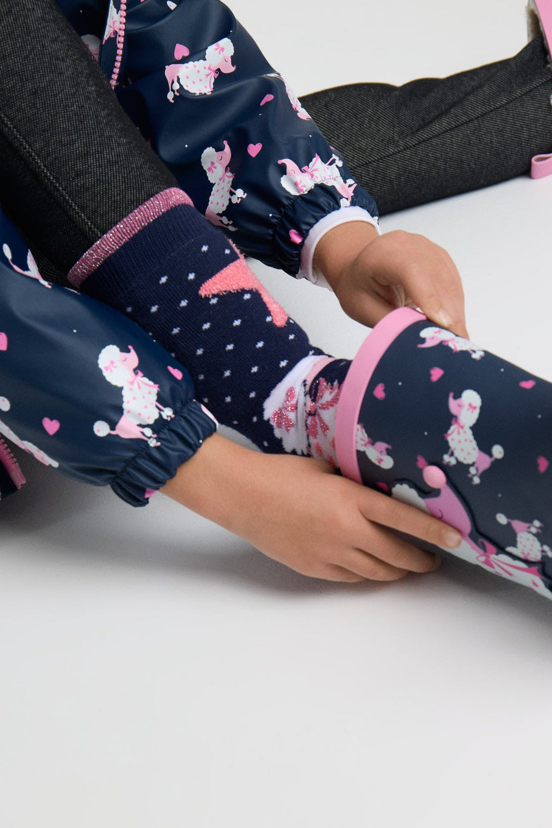 Pack de 3 meias térmicas antiderrapantes de menina com estampado de caniches